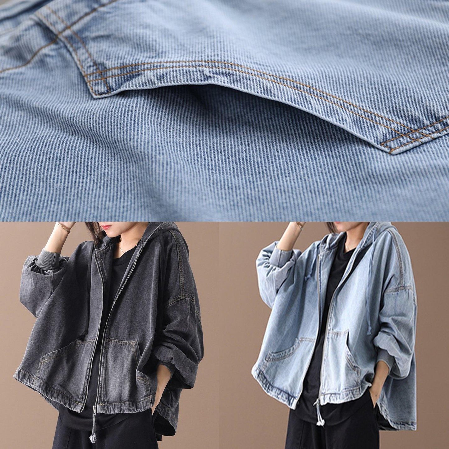 Luvik | mustat naisten kauluspaidat huppu v-aukko vetoketjulla takit naisille