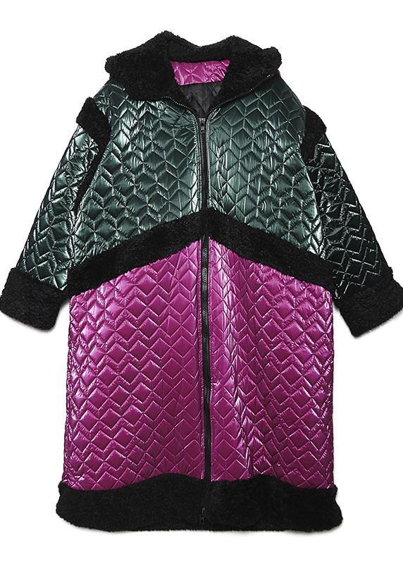 Luvik | Suuri koko takki untuvatakki huppu patchwork punainen rento asu