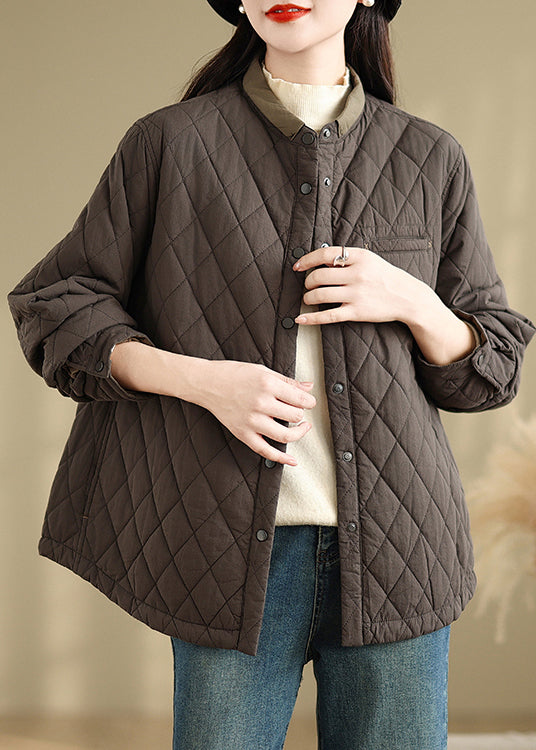 Luvik | Kahvi Korkea kaulus Taskut Täytetyt takit hienosta puuvillasta