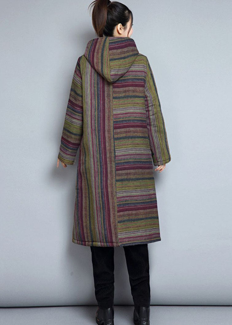 Luvik | Kaki Huppu Taskut Raidallinen Ohut Puuvilla Täytetty Luvik | Talvitakit