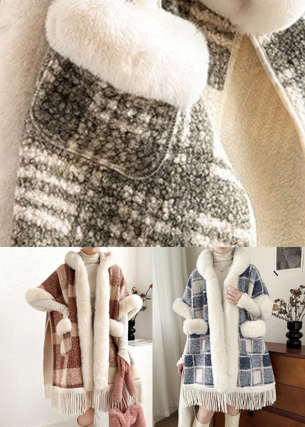 Luvik | Oranssi Karvakaulus Franges Lämmin Fleece Takki Puolihihat