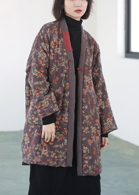 Luvik | Ohut puuvillainen talvitakki lilakuvioilla ja kiinalaisilla napeilla