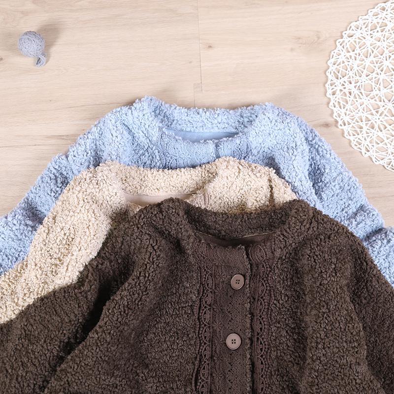 Luvik | trendikkäät takit Suklaan pyöreä kaula-aukko patchwork villatakki pörröiselle naiselle