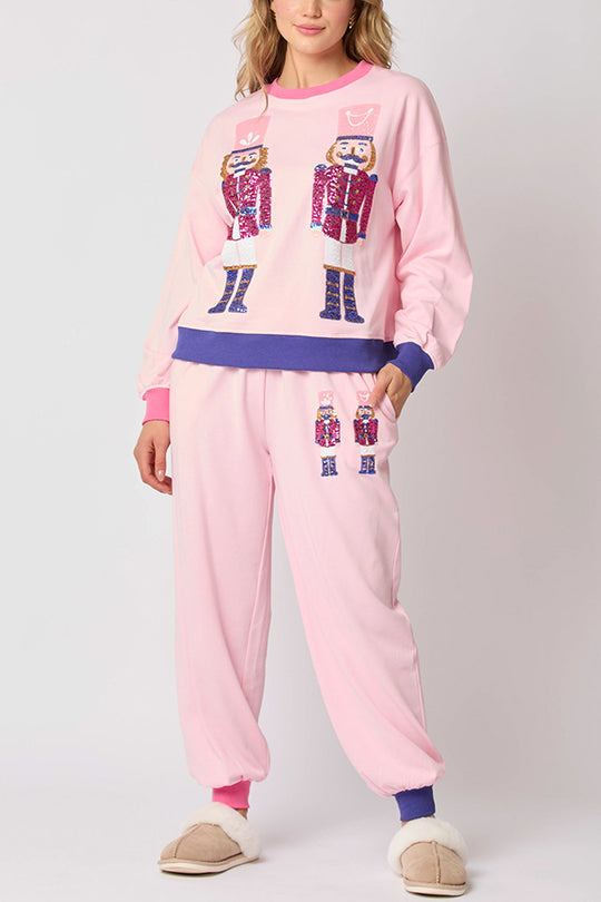 Luvik | Joulupukki, paljetti, vapaa-ajan collegepaita ja joustavat vyötärö, löysät taskuhousut setti