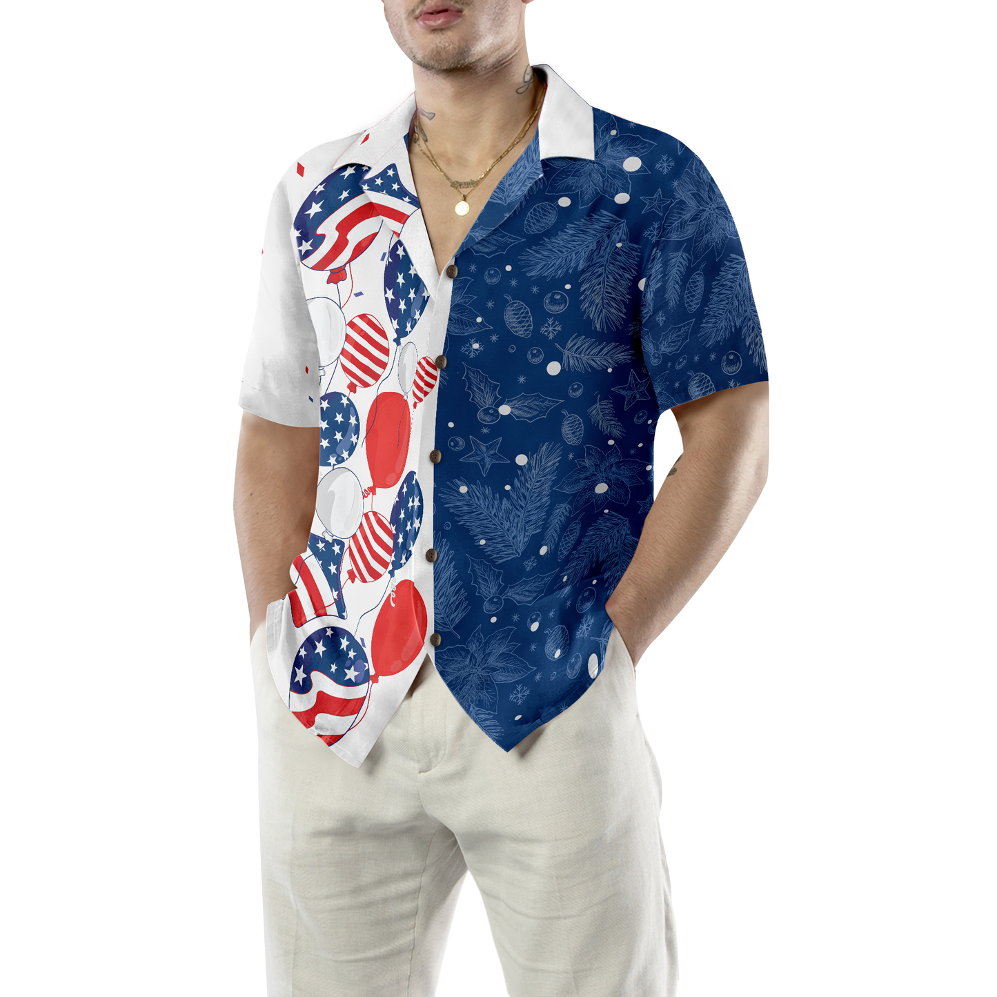 Luvik | Hyperfavor Joulua USA Ilmapallot Kuosi Hawaii, Lyhythihainen Joulukauluspaita Napitettava Miehille ja Naisille