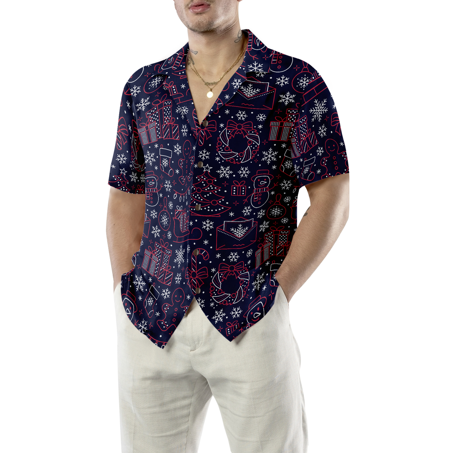 Luvik | Havaiji-paidat, lyhythihainen jouluraitakuosiset paidat, joululahjaidea miehille ja naisille