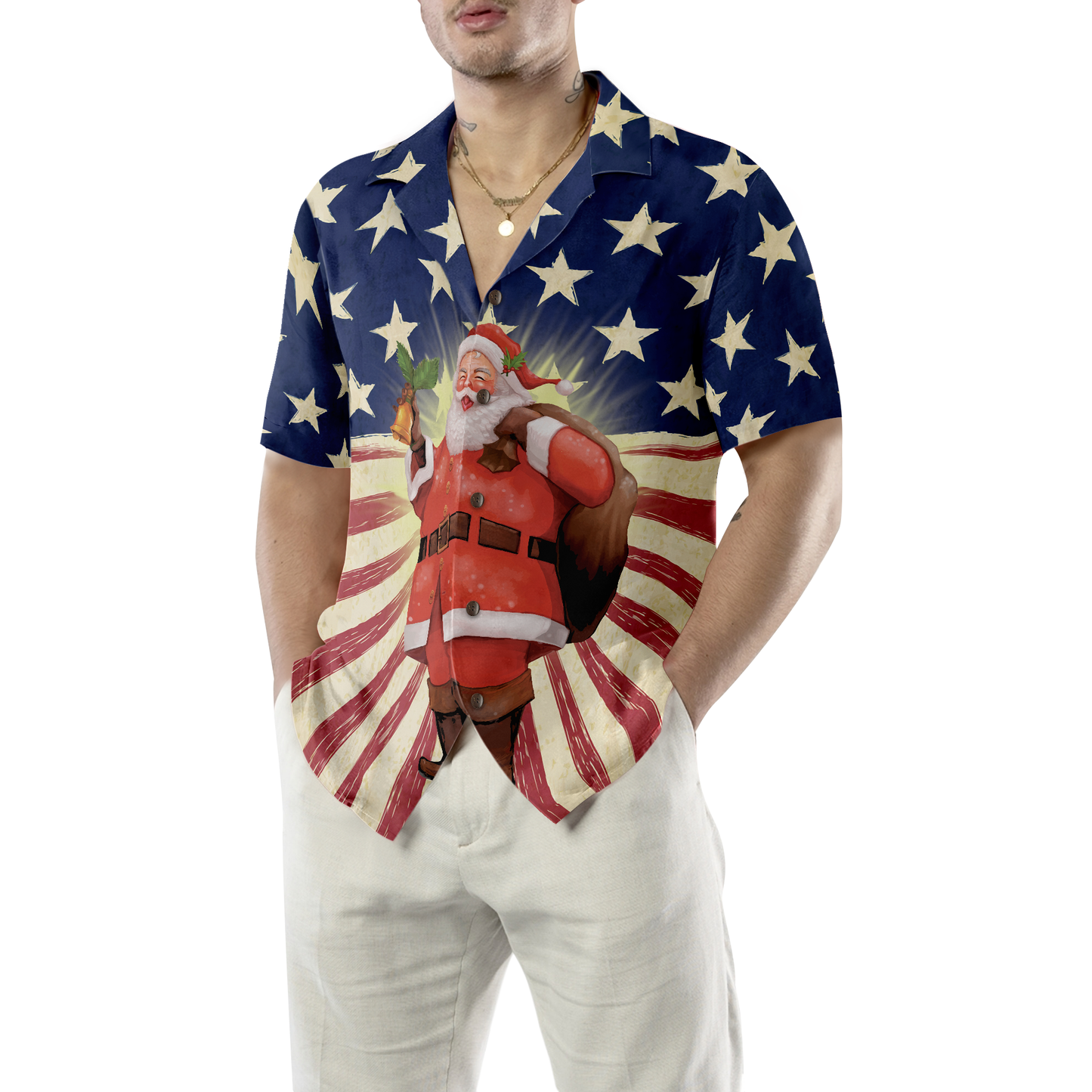 Luvik | Hyperfavor Joulu Santa Amerikka Hawaiian-paita, lyhythihaiset joulupaidat, nappikauluspaita miehille ja naisille