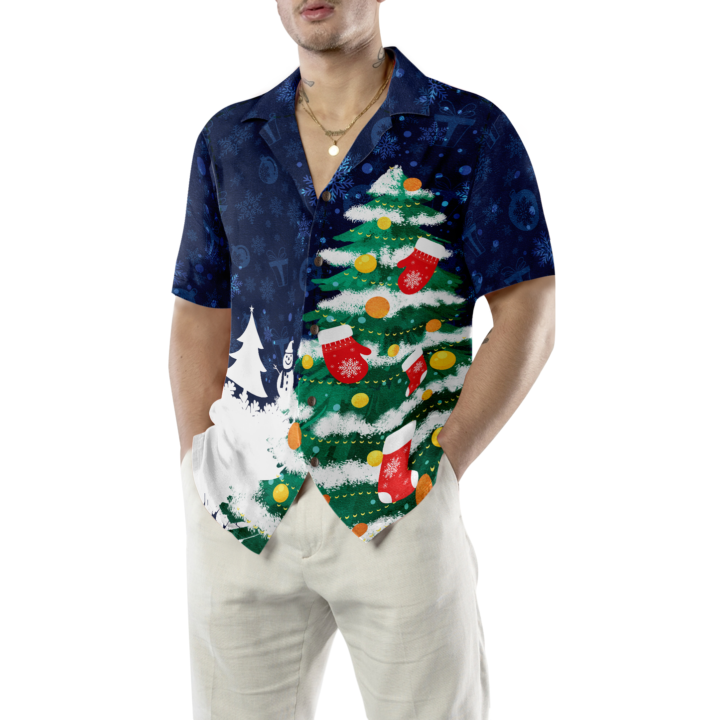 Luvik | Hyperfavor Joulukuusipaita, lyhythihainen joulupaita, napitettava paita miehille ja naisille