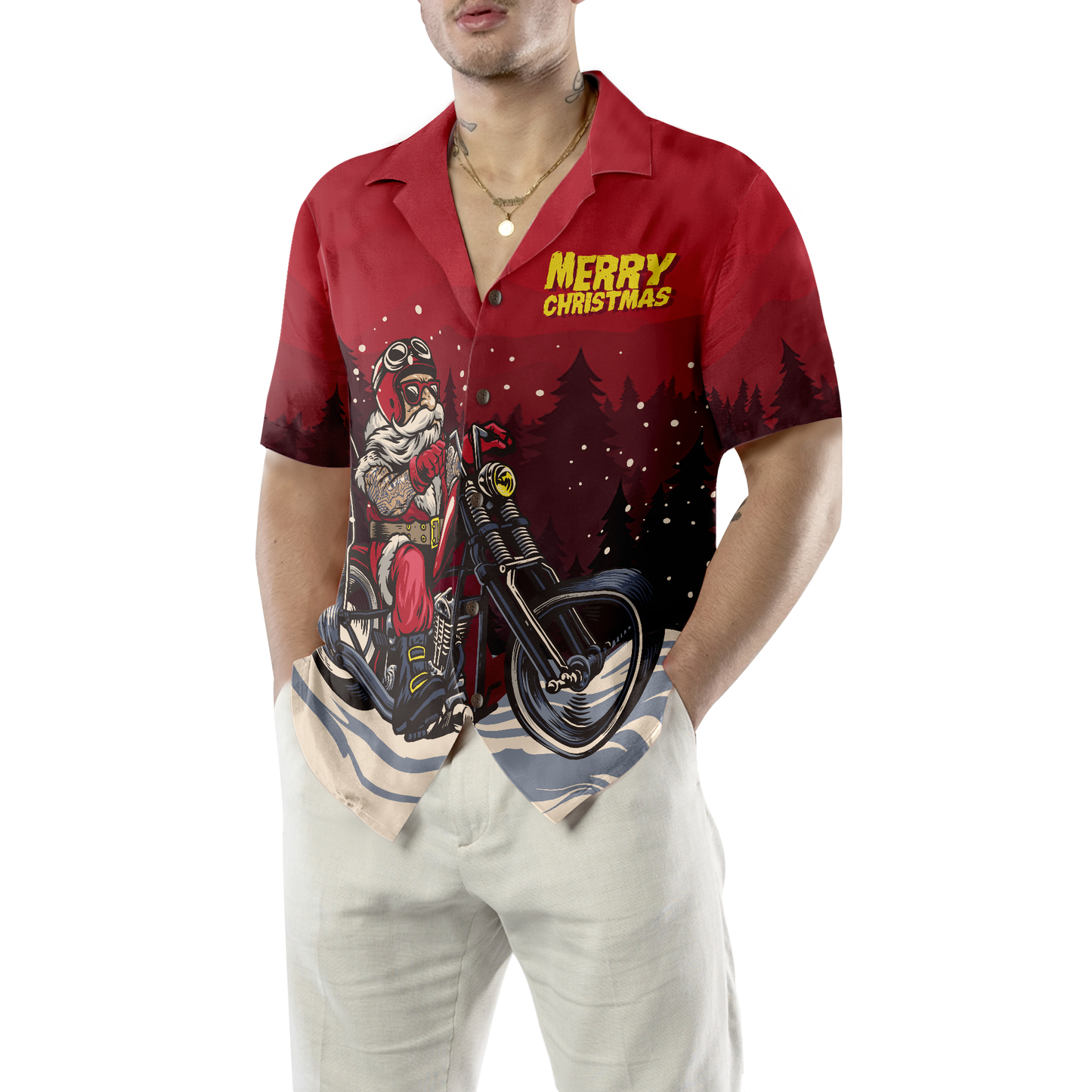 Luvik | Joulun Hawaiian-paidat Hyperfavor, Santa-moottoripaita lyhyt hiha, Joululahjaidea miehille ja naisille