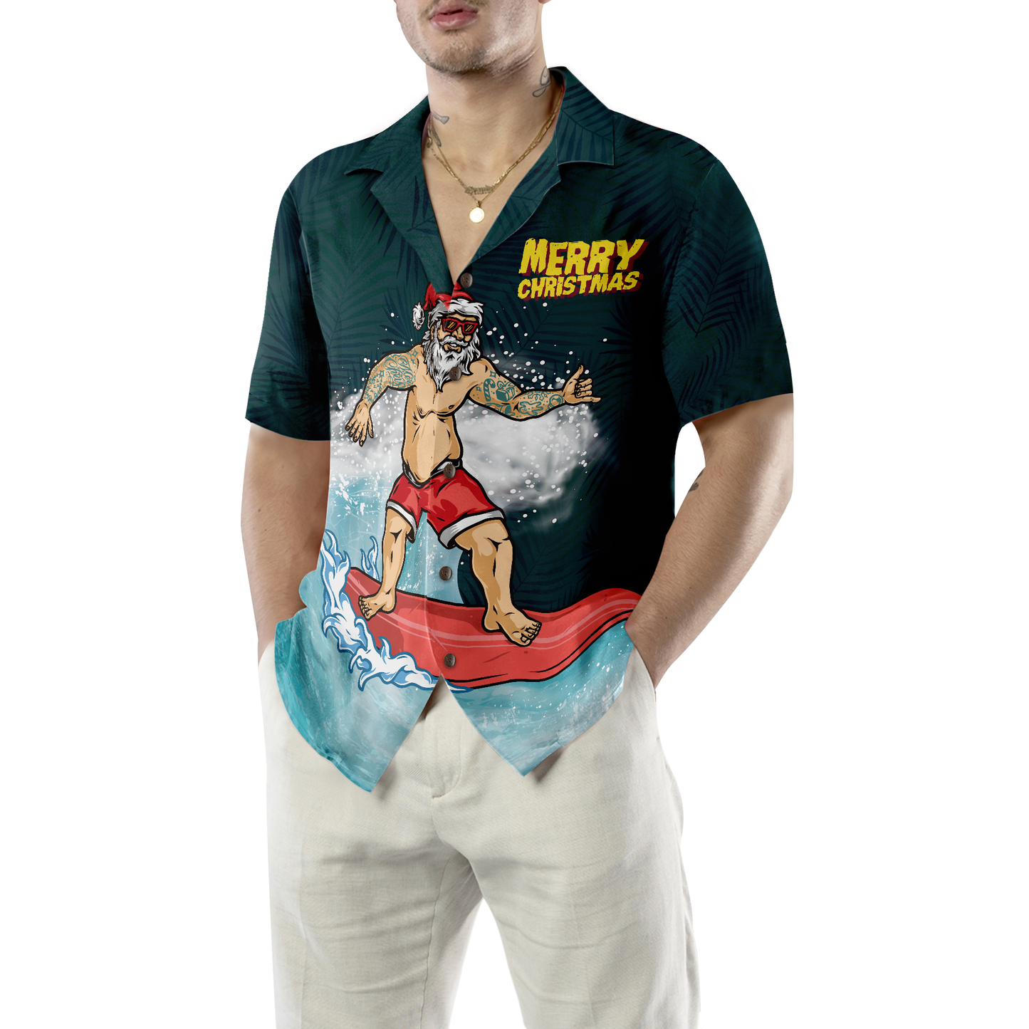 Luvik | Jouluhawaii-paidat Hyperfavor, Merry Santa Surf -lyhythihainen joulupaita, lahjaidea joulupaitoihin miehille ja naisille
