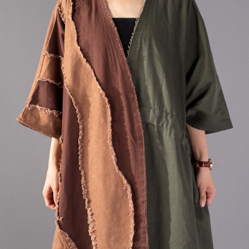 Luvik | vihreä armeija oversized trench-coat patchwork muoti takit naru