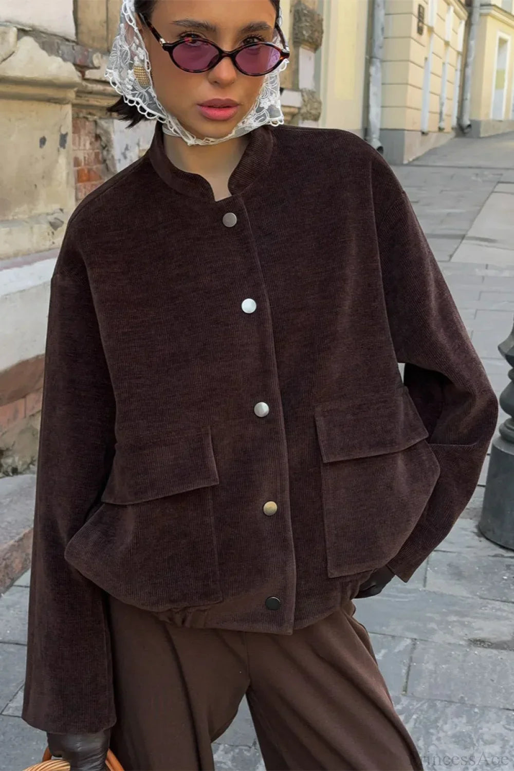 Luvik | Cord jacket with rising collar and loose fit