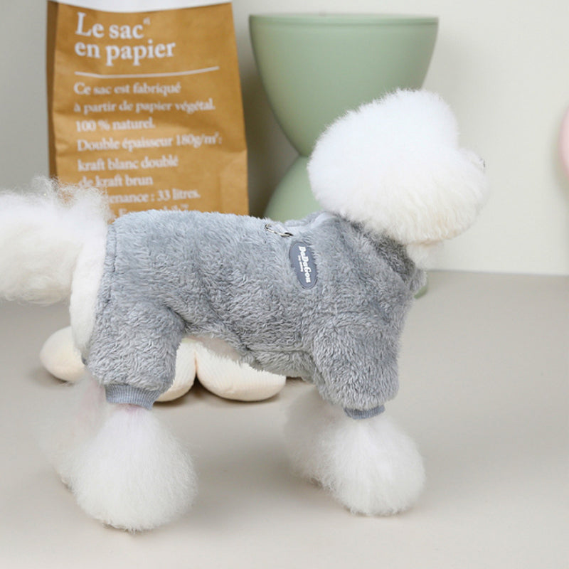 Fleece Pet Elastisk Overall med Leash Ring Luvikno