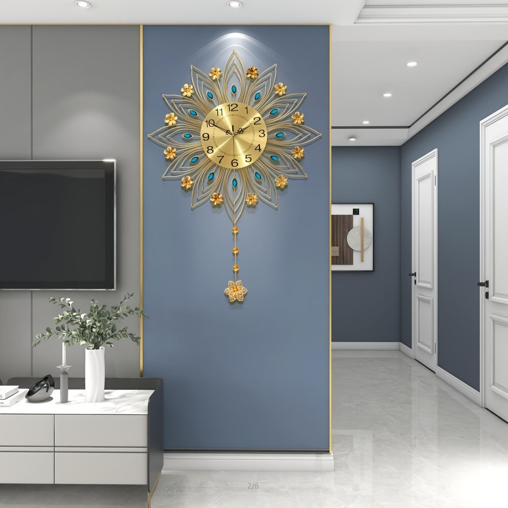 Elegant Floral Wall Clock with Luxurious Gold Accents | Luvikno