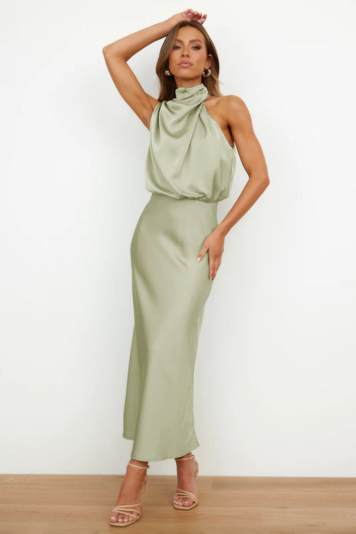 Luvik | Elegant Satin-Midiopas mekko Halterneck