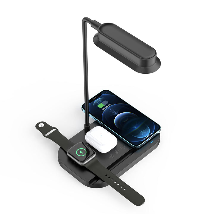 LED bordlampe med dimmer og trådløs lader for smarttelefoner (4-i-1) | Luvikno