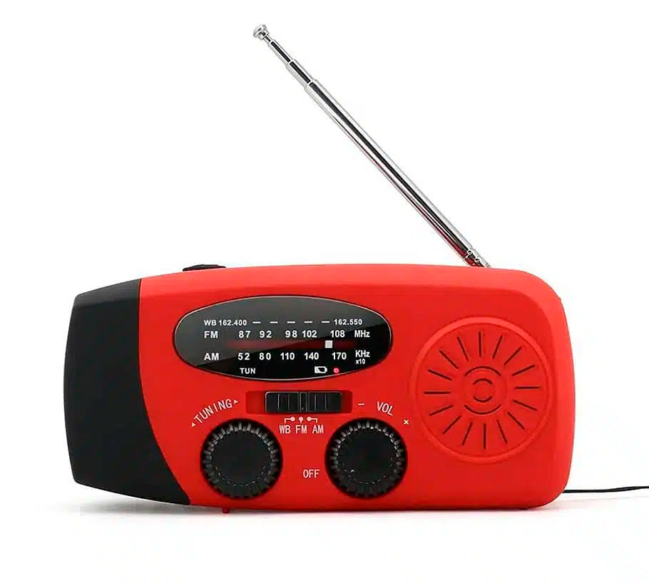 Nød radio FM/AM med integrerte solceller, lommelykt, powerbank & håndsveiv | Luvikno