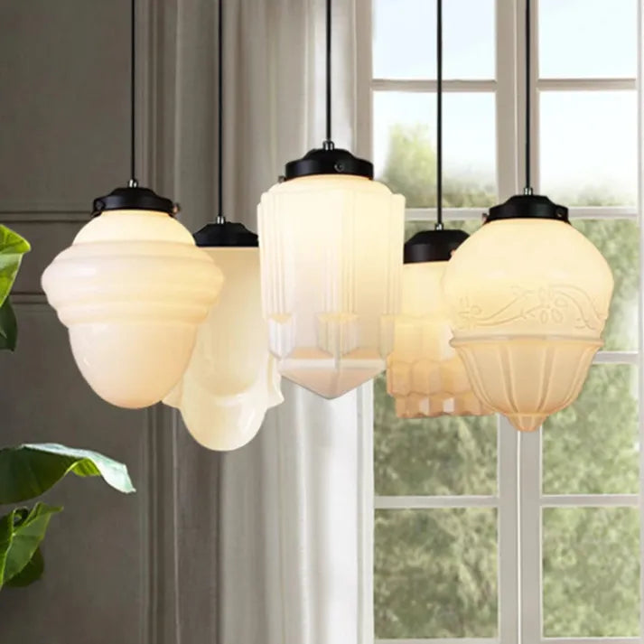 Vintage Geometrisk Hengelampe laget av Matt Glass – Retro Pendellampe for Spisestue | Luvikno