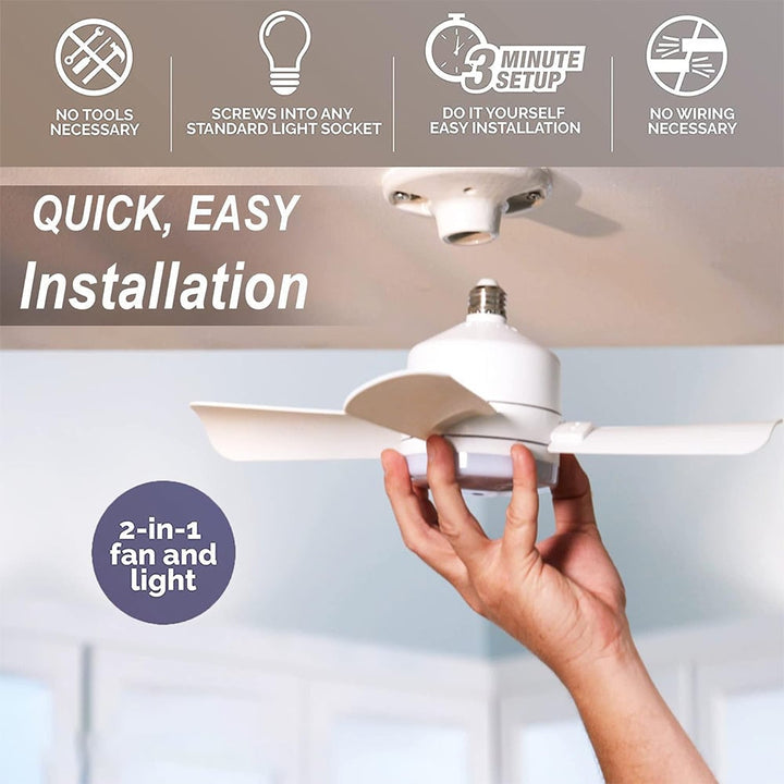 2-i-1 LED Taklampe Vifte med Fjernkontroll, E27/B22 Base | Luvikno