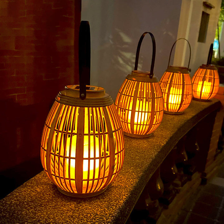 Moderne Art Deco Solrund Lantern Rattan LED Utendørs Landskapslys For Hage | Luvikno