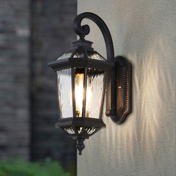 Tradisjonell europeisk vanntett aluminium glass oktagon sylinder 1-lykt vegglampe for hage | Luvikno
