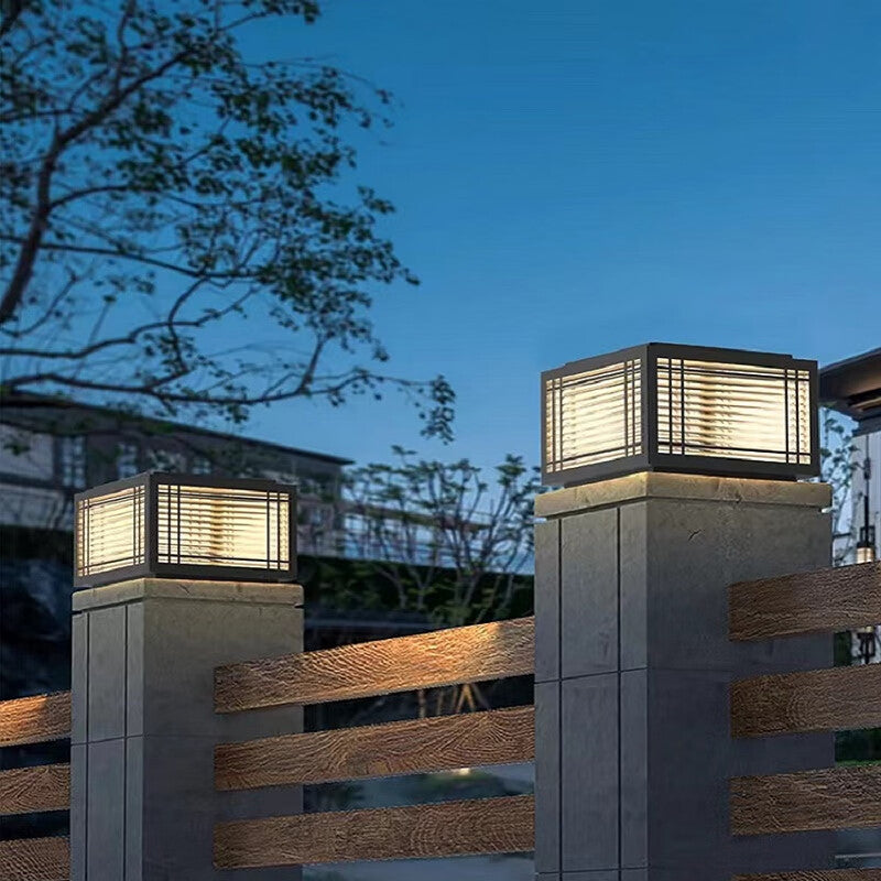 Tradisjonelt kinesisk kvadrat aluminium glass 1-lampe post hode lys for hage | Luvikno