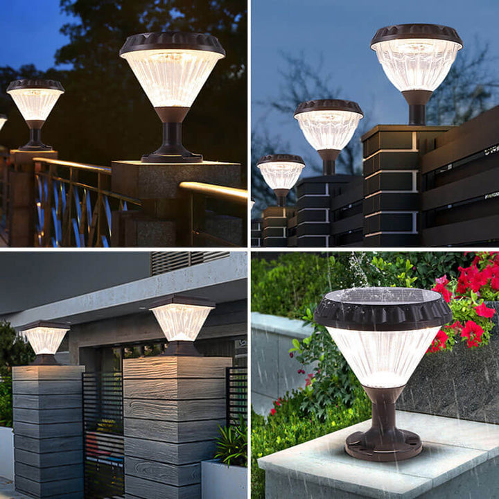 Moderne svart solcelle støpt aluminium glass utendørs patio vanntett søyle hode lys | Luvikno