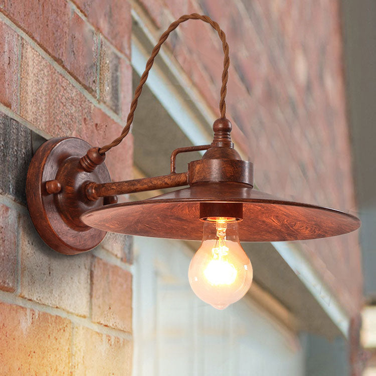 Moderne industriell vanntett metallplate bolle 1-lys vegglampe for utendørs patio | Luvikno
