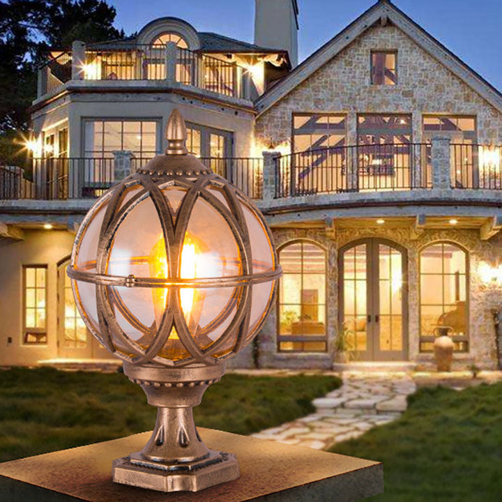 Tradisjonell kolonial globe glass aluminium 1-lys utendørs lys for hage | Luvikno