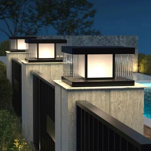 Moderne Enkelhet Aluminium Firkantet Vannbølget Glass LED Vanntett Sol Post Lampe Plen Lys For Hage | Luvikno
