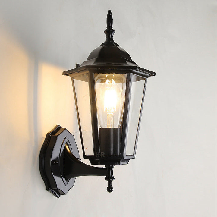 Moderne industriell hexagonal aluminiumsramme frostet glass 1-lykt utendørs vegglampe for hage | Luvikno