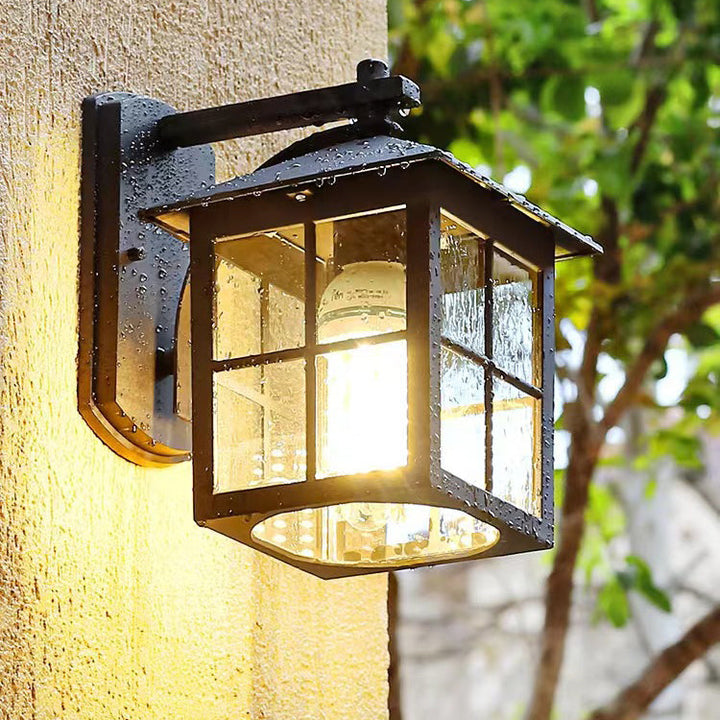 Moderne Enkelhet Vanntett Aluminium Kvadratisk Glass Skjerm 1-Lys Vegglampe For Utendørs Patio | Luvikno