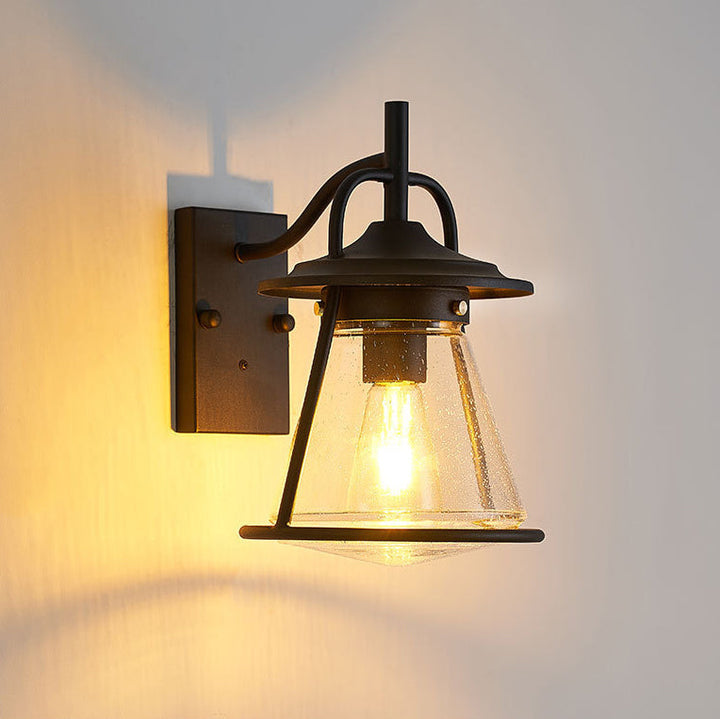 Vanntett Glass Cone Shade 1-Lys Utendørs Vegglampe | Luvikno