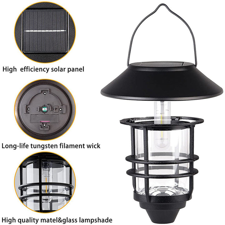 Samtidig Retro Sol Vannavstøtende Aluminium Glass Lantern Sylinder 1-Lys Hengende Vegglampe For Utendørs Patio | Luvikno