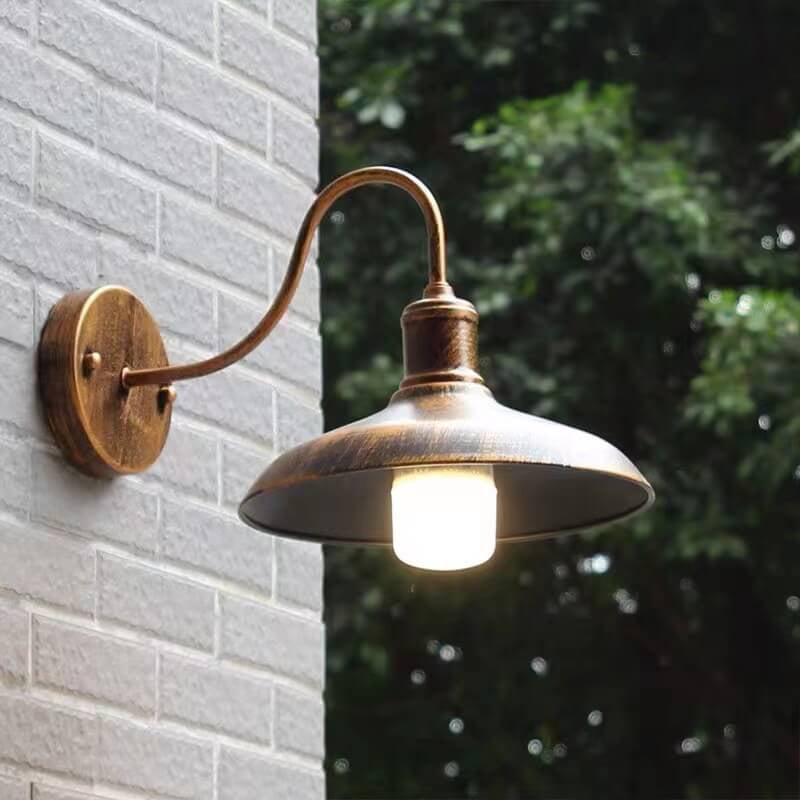 Retro Loft Dome Jern Utendørs Vanntett 1-Lyskilde Buet Arm Vegglampe | Luvikno