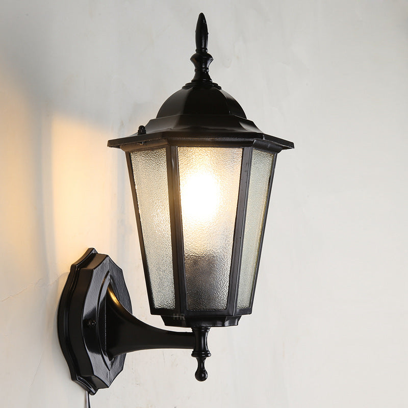 Moderne industriell hexagonal aluminiumsramme frostet glass 1-lykt utendørs vegglampe for hage | Luvikno