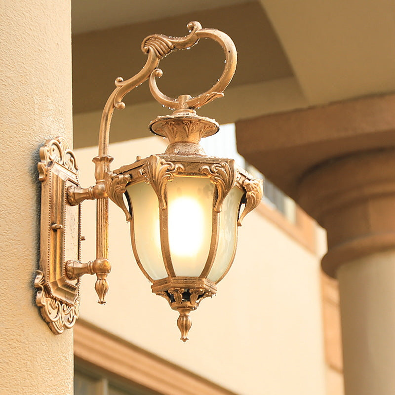 Europeisk Retro Aluminium Glass Utskåret Lantern 1-Lys Utendørs Vanntett Vegglampe | Luvikno