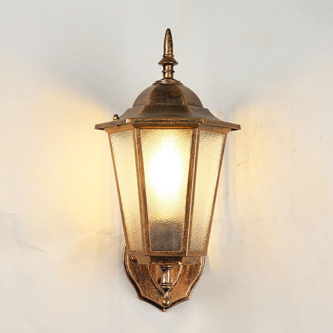 Moderne industriell hexagonal aluminiumsramme frostet glass 1-lykt utendørs vegglampe for hage | Luvikno