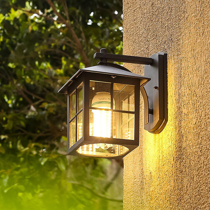Moderne Enkelhet Vanntett Aluminium Kvadratisk Glass Skjerm 1-Lys Vegglampe For Utendørs Patio | Luvikno