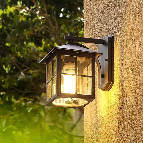 Moderne Enkelhet Vanntett Aluminium Kvadratisk Glass Skjerm 1-Lys Vegglampe For Utendørs Patio | Luvikno