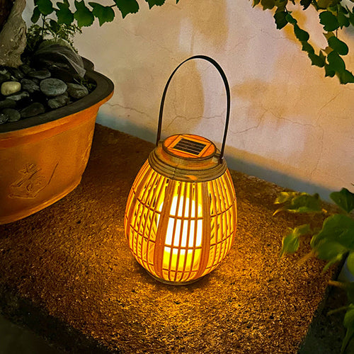 Moderne Art Deco Solrund Lantern Rattan LED Utendørs Landskapslys For Hage | Luvikno