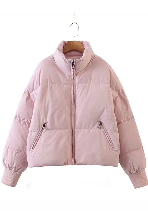 Luvik | Kauluksessa Vetoketju Tasku Paksu Lämmin Puuvillatakki