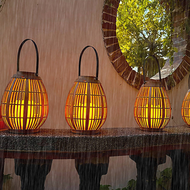 Moderne Art Deco Solrund Lantern Rattan LED Utendørs Landskapslys For Hage | Luvikno