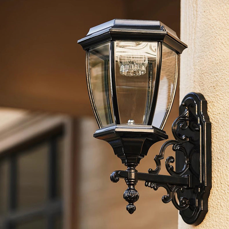 Tradisjonell europeisk aluminium glass LED sol vanntett vegglampe for utendørs patio | Luvikno