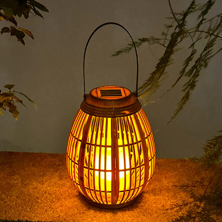 Moderne Art Deco Solrund Lantern Rattan LED Utendørs Landskapslys For Hage | Luvikno