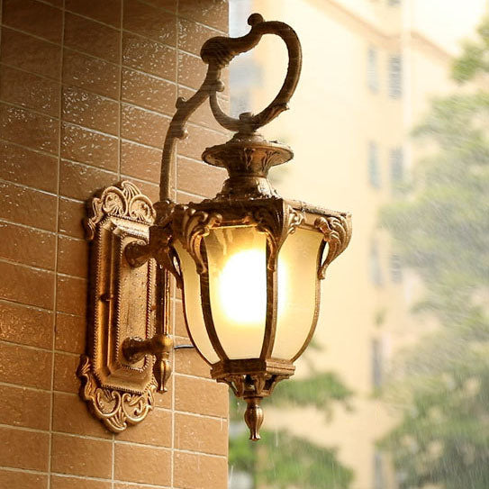 Europeisk Retro Aluminium Glass Utskåret Lantern 1-Lys Utendørs Vanntett Vegglampe | Luvikno