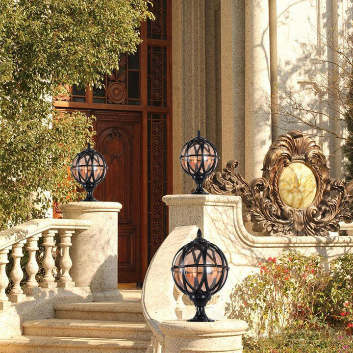 Tradisjonell kolonial globe glass aluminium 1-lys utendørs lys for hage | Luvikno