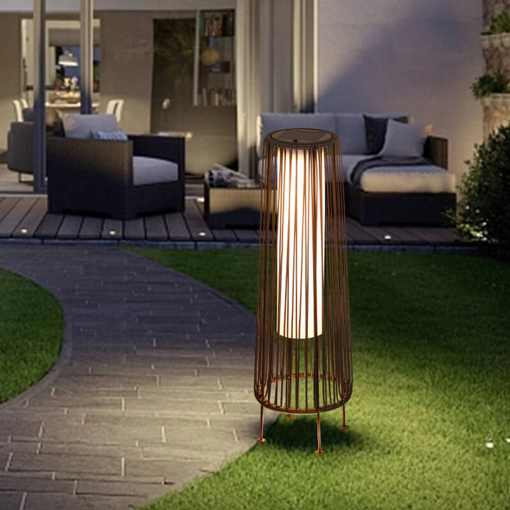 Moderne Shabby Chic Sol Runde Trapezoid Jern Rattan Wicker LED Utendørs Lys For Utendørs Patio | Luvikno