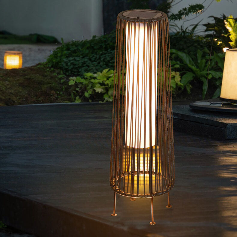 Moderne Shabby Chic Sol Runde Trapezoid Jern Rattan Wicker LED Utendørs Lys For Utendørs Patio | Luvikno