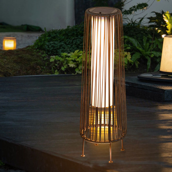Moderne Shabby Chic Sol Runde Trapezoid Jern Rattan Wicker LED Utendørs Lys For Utendørs Patio | Luvikno